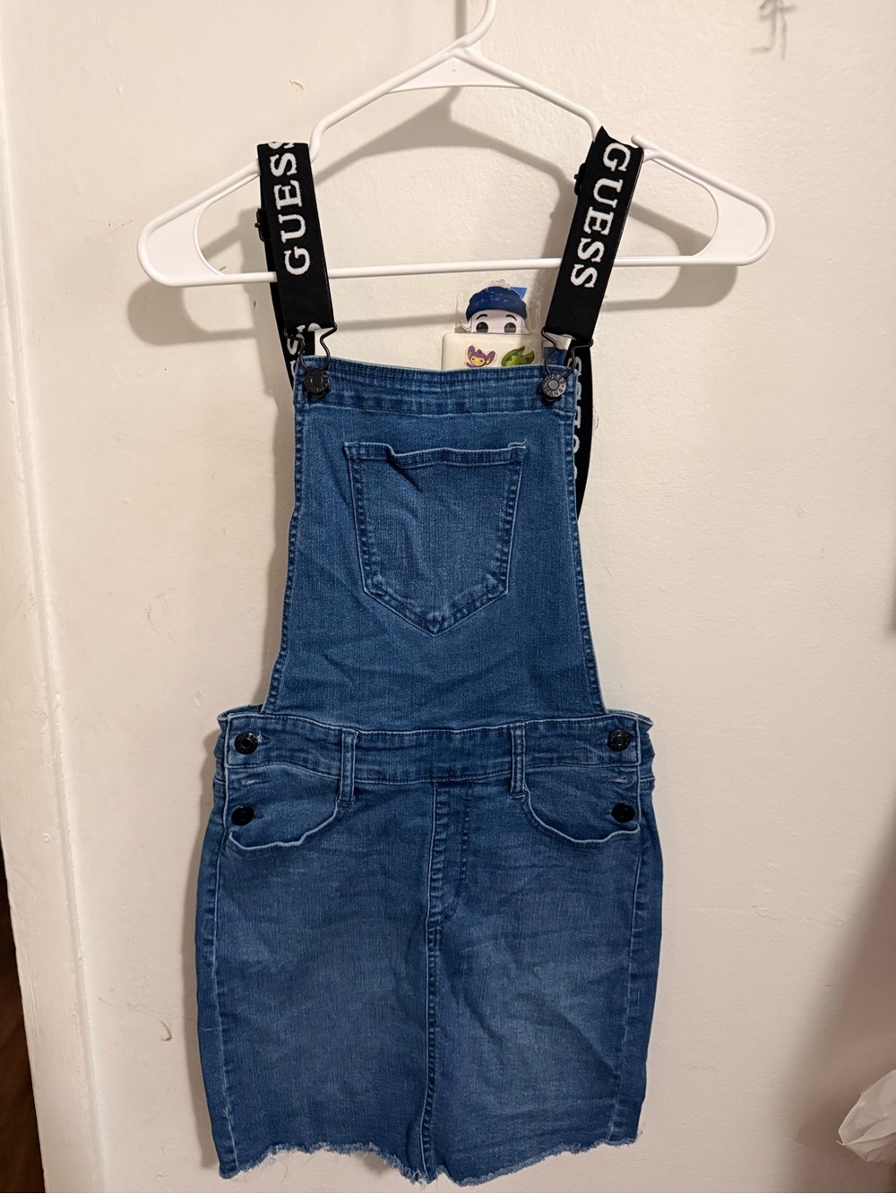 Guess Blue Denim Overall Skirt with Black Branded Straps